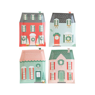 VILLAGE CHRISTMAS HOUSE SHAPED PLATEFestive Holiday plates don't all have to be the same, set your Christmas table with this Christmas village paper plate set. Shaped as cozy Christmas cottages, these My Mind’s Eye