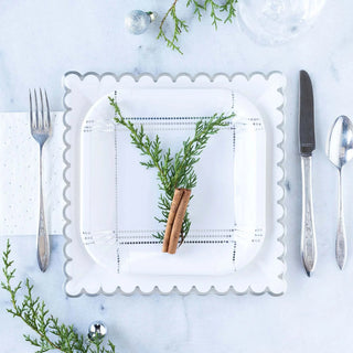 WINTER WHITE SILVER PLAID 7" PAPER PLATESThese silver plaid on white party plates are the perfect addition to a modern and elegant Christmas spread. Even at a traditional holiday gathering, these plate willMy Mind’s Eye