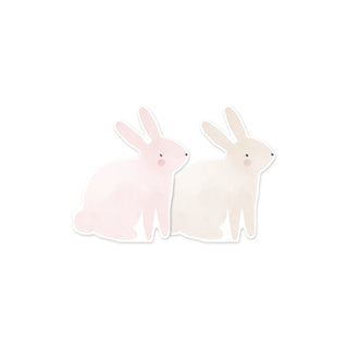 Two white and pink Watercolor Bunny napkins from My Mind’s Eye on a white background, perfect for adding some Easter spirit to your holiday table setting.