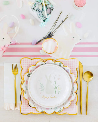 Get into the Easter spirit with a table setting featuring Watercolor Bunny Napkins and utensils from My Mind's Eye.