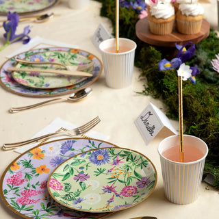 A table setting with Wildflowers Large Plates from Coterie Party Supplies.
