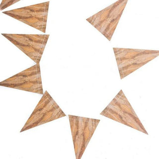Wood Pennant BannerThis wood pennant banner is the perfect addition to give your event texture and a natural look. 
- 32 3" x 4.5" triangle pieces
- stitched together
- approximately 8My Mind’s Eye