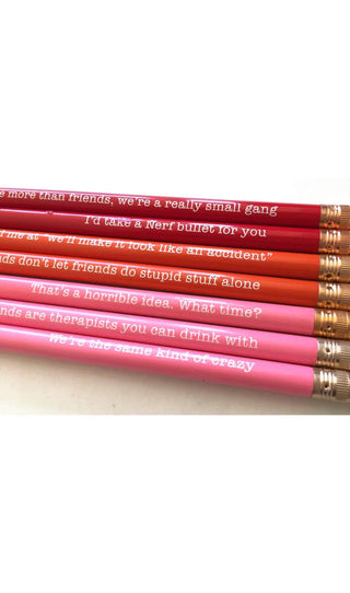 CRAZY PENCIL SET
Carded set of 7 sharpened #2 pencilsSet includes: 
We’re more than friends, we’re a really small gang / I’d take a Nerf bullet for you / You had me at “we’ll make iSnifty