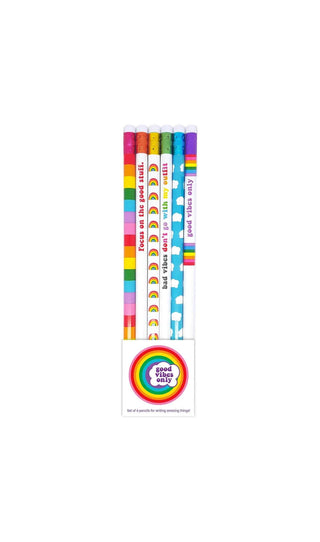GOOD VIBES
Good Vibes Only Pencil Set, matches our Good Vibes Only Pencil Pouch Journal. These sweetly decorated #2 pencils make everything more fun – homework, puzzles, even Snifty