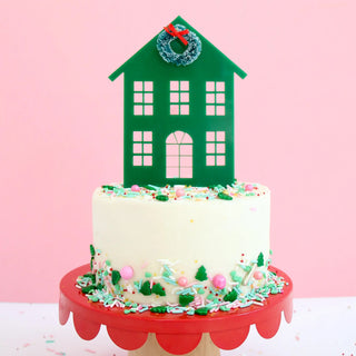 Dark Green Holiday House Cake Topper