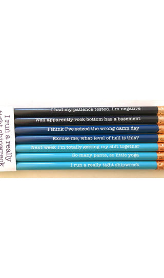 SHIPWRECK PENCIL SET
Get your ship together!
Carded set of 7 sharpened #2 pencils
Set includes: I had my patience tested, I’m negative / Well apparently rock bottom has a basement / I tSnifty