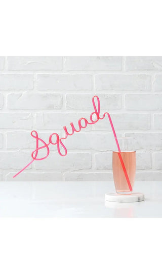 Bachelorette Party Silly Straw - SquadAll of the fun and delight of silly straws with a bachelorette twist. The fuchsia pink straw is curved into elaborate twists and turns that write out the word "SquadWeedingstar