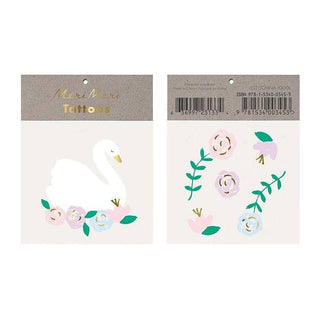 Floral Swan TattoosThese pretty swan and floral temporary tattoos are perfect for party bags, or as an extra gift.
TemporaryGold foil detailPack of 2Pack dimensions: 2.75 x 3.5 x 0.125Meri Meri